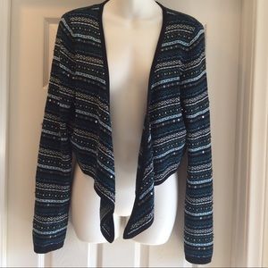 INC Blue Tribal Bead Crop Cascade Sweater Size L